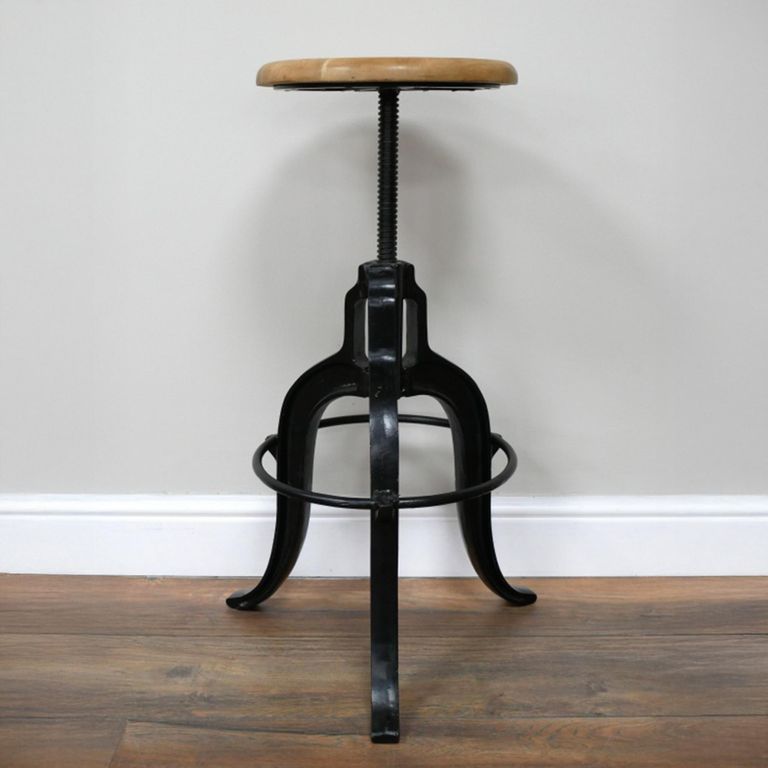 Industrial Barstool - Set of 2 - Adjustable Height - Natural and Black - Mango Wood and Metal