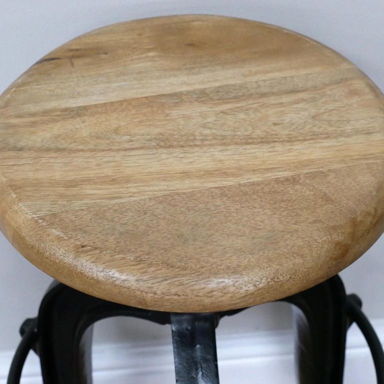 Industrial Barstool - Set of 2 - Adjustable Height - Natural and Black - Mango Wood and Metal