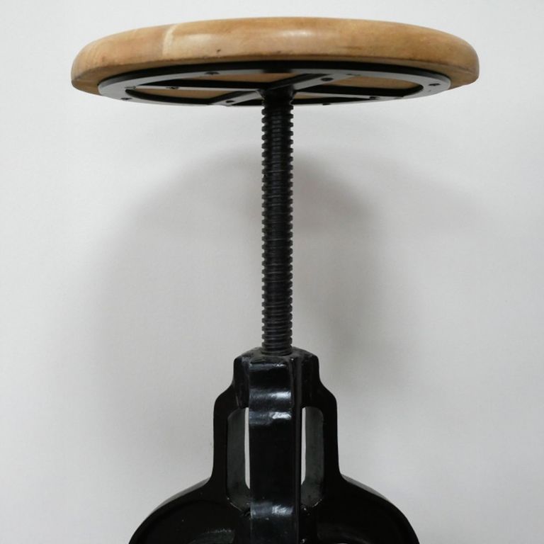 Industrial Barstool - Set of 2 - Adjustable Height - Natural and Black - Mango Wood and Metal