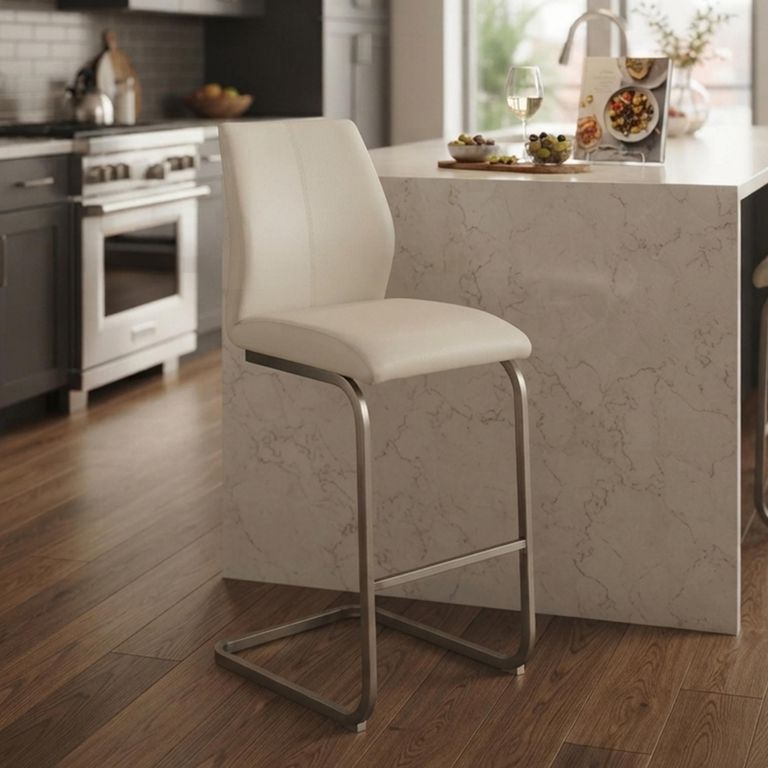 Clearance - Irma Cantilever Barstool - Set of 2 - White - Faux Leather - A272