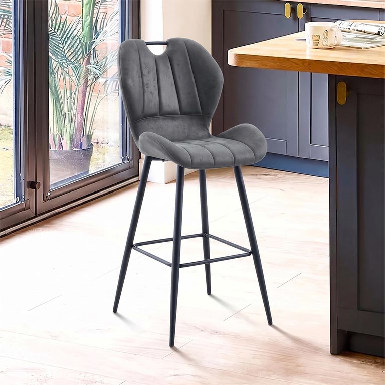 Counter Stool - Set of 2 - Grey and Black - Faux Leather