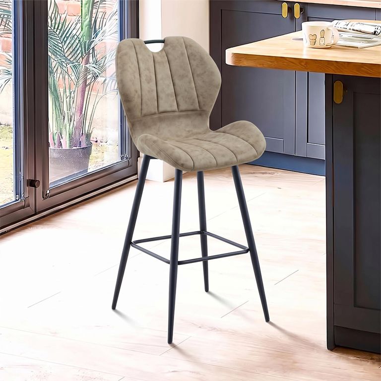Counter Stool - Set of 2 - Mink and Black - Faux Leather