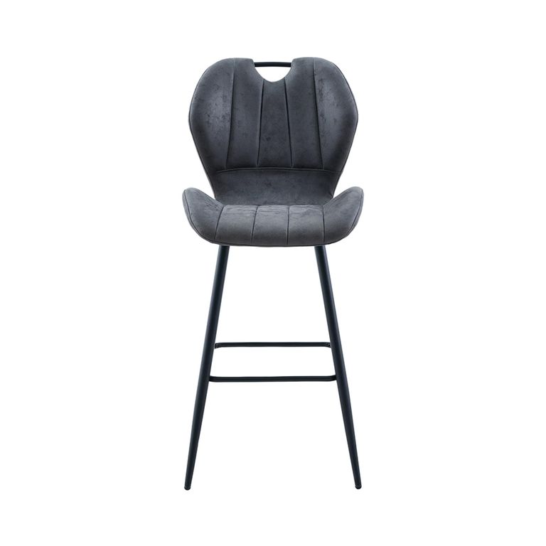 Counter Stool - Set of 2 - Grey and Black - Faux Leather