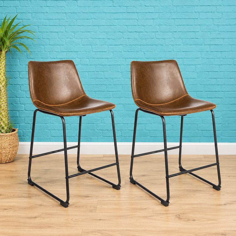 2 x Fremont Counter Stools Chestnut Vintage Leather Brown