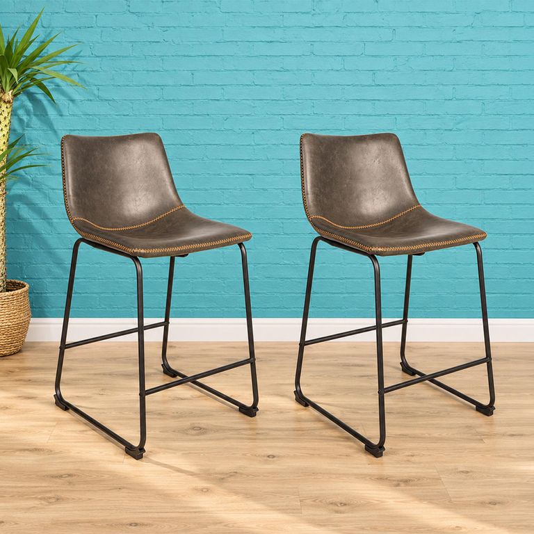 2 x Fremont Counter Stools Grey Vintage Leather