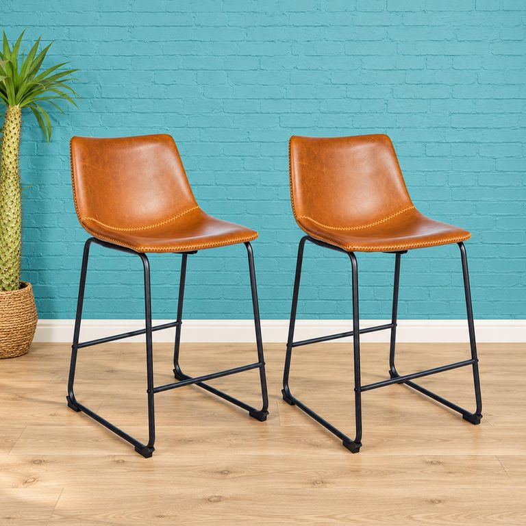 2 x Fremont Counter Stools Tan Vintage Leather