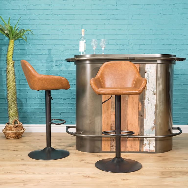 2 x Hawai Barstools Gas Lift Tan Vintage Leather