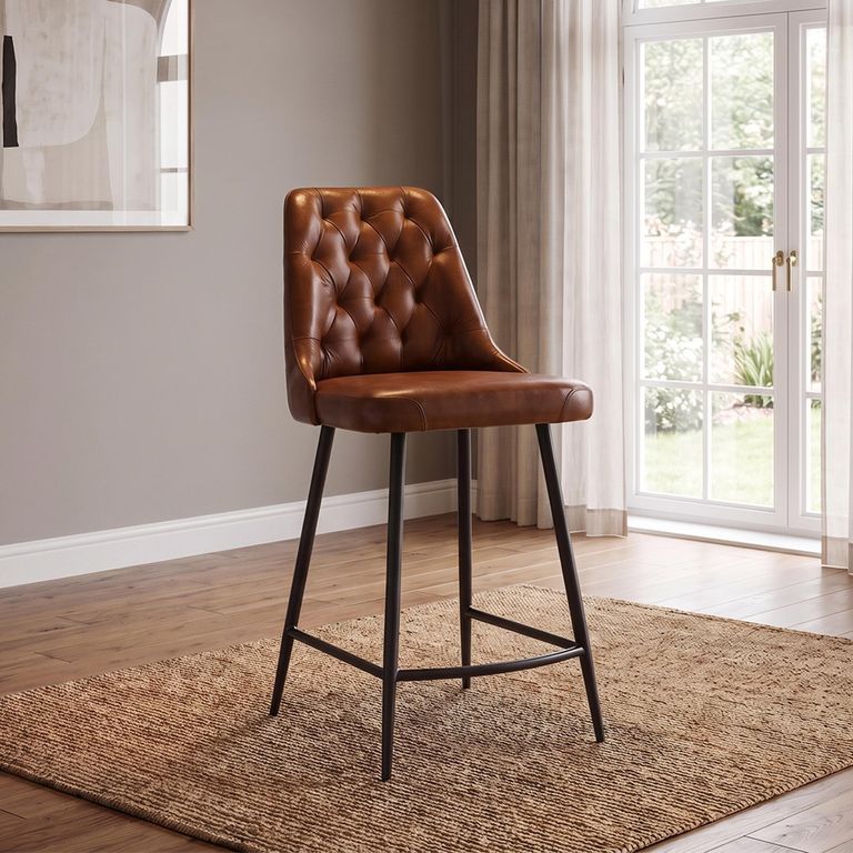 Clearance - 2 x Bradley Tan Brown Real Leather Counter Stool - FSS17576