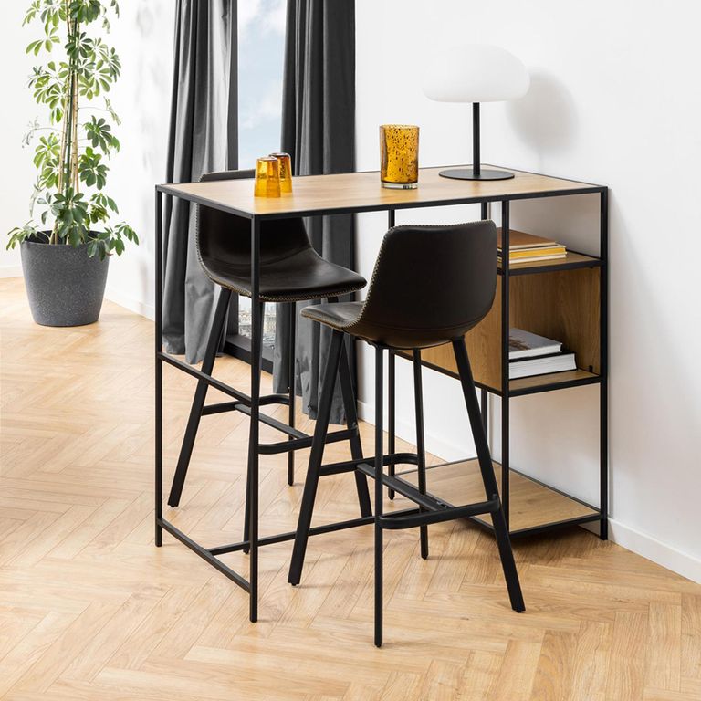 Oregon Barstool - Set of 2 - Black Faux Leather - with Back