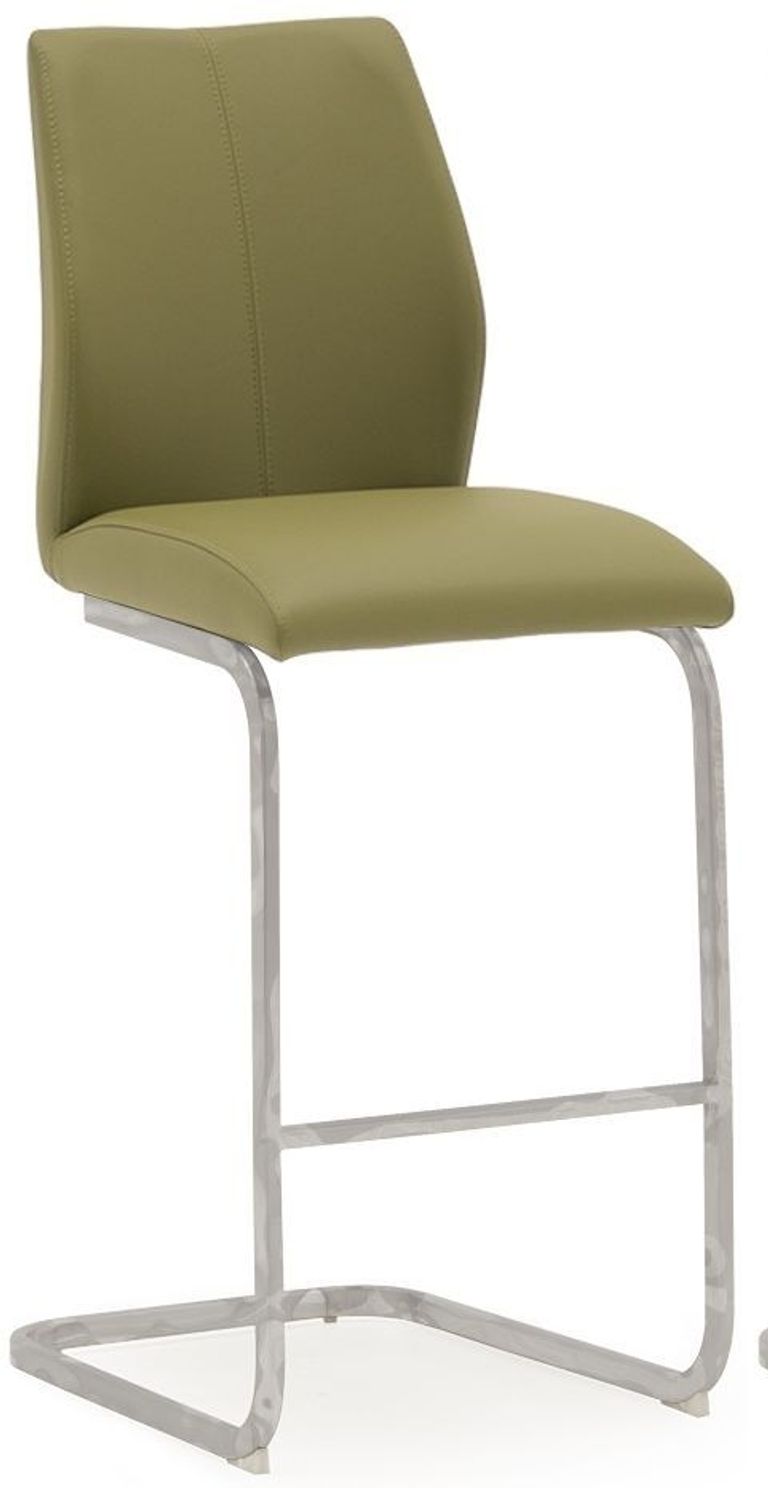 Elis Barstool - Set of 2 - Olive Green Faux Leather - Chrome