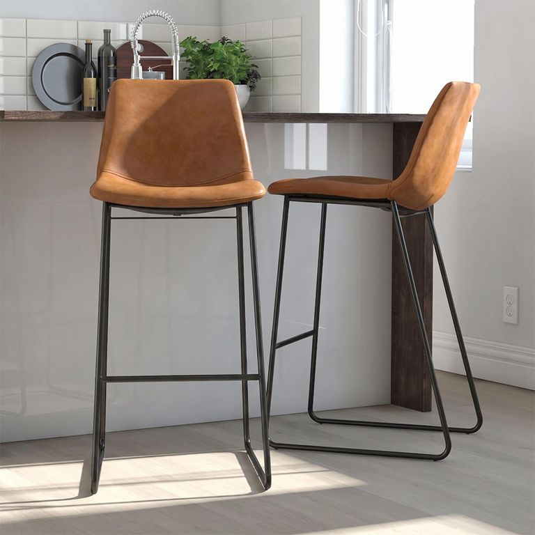 Bowden Barstool - Set of 2 - Caramel Maple Faux Leather - S022413TUK