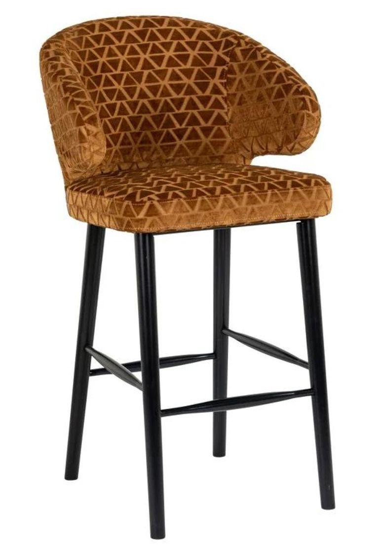 Indigo Gold Fabric Barstool with Back