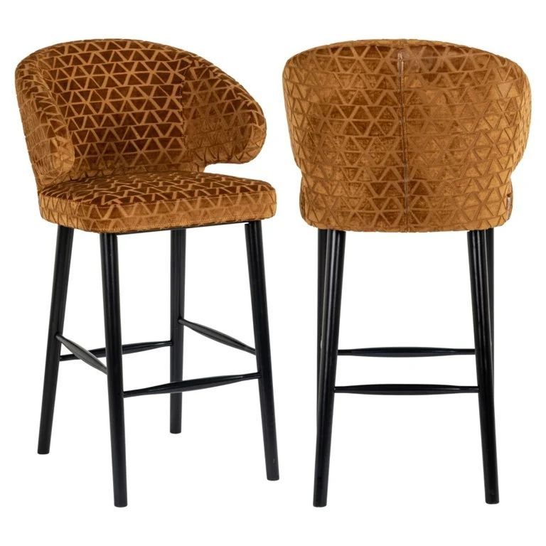Indigo Gold Fabric Barstool with Back
