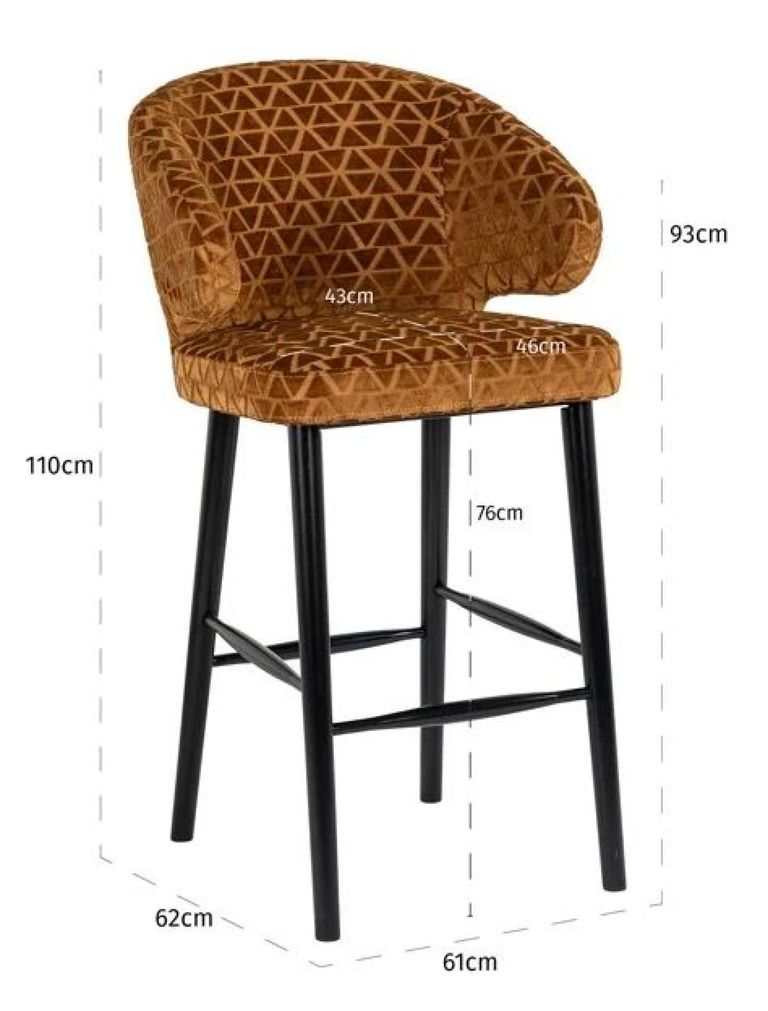 Indigo Gold Fabric Barstool with Back