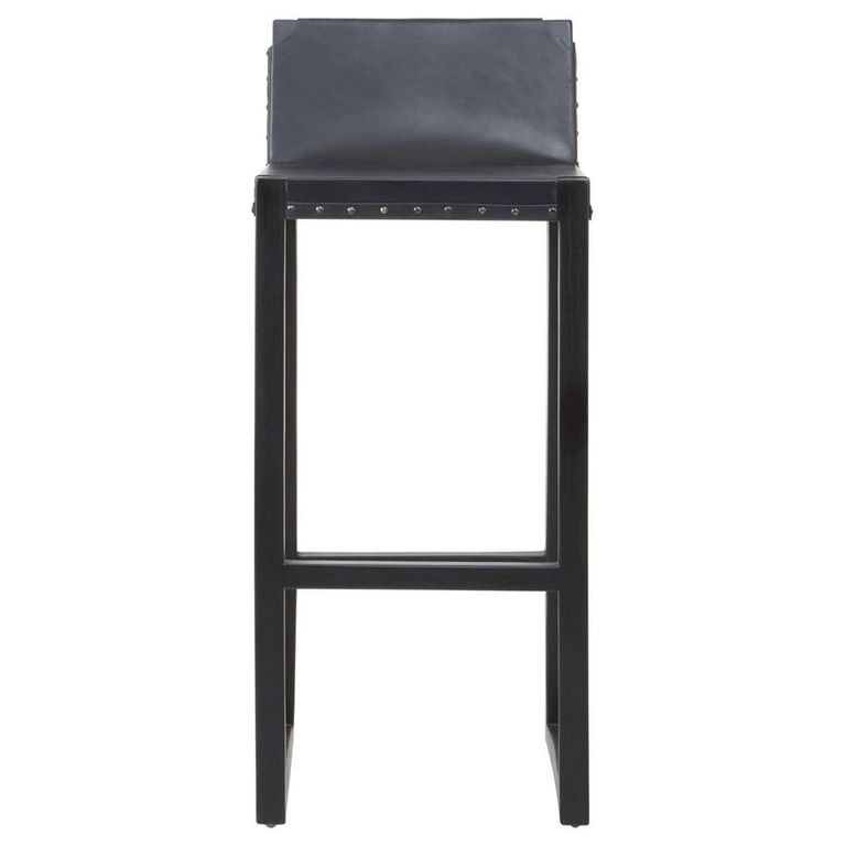 Kendari Barstool - Black Leather and Teak Wood - with Back