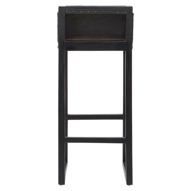 Kendari Barstool - Black Leather and Teak Wood - with Back