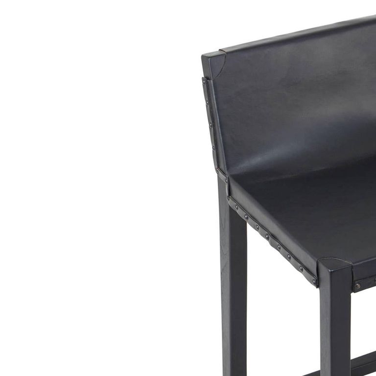 Kendari Barstool - Black Leather and Teak Wood - with Back