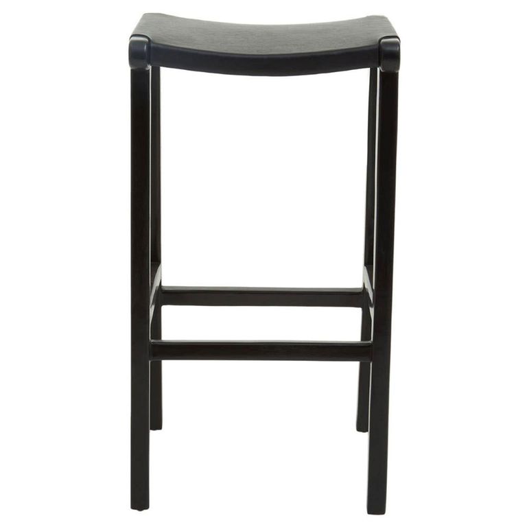 Kendari Barstool - Black Leather with Teak Wood - Tall