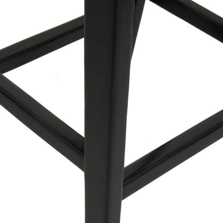 Kendari Barstool - Black Leather with Teak Wood - Tall