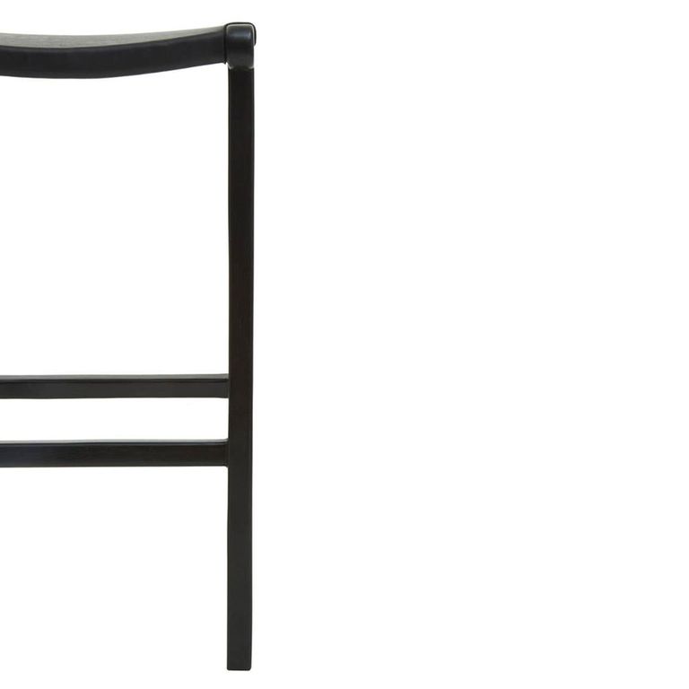 Kendari Barstool - Black Leather with Teak Wood - Tall