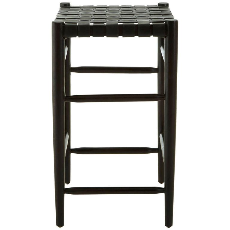 Kendari Barstool - Black Leather with Teak Wood