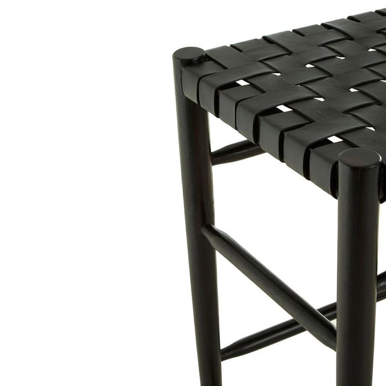 Kendari Barstool - Black Leather with Teak Wood