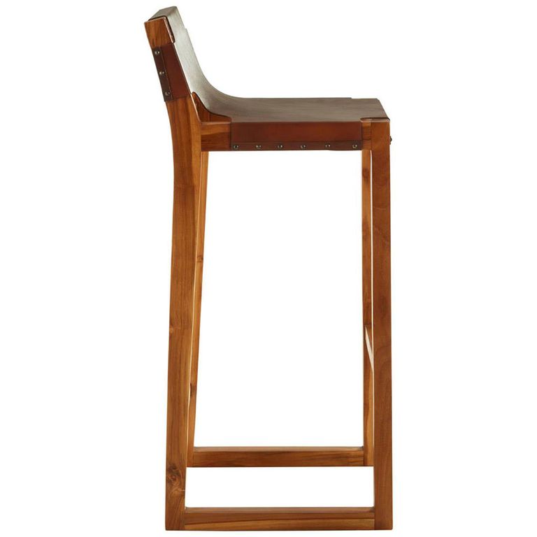 Kendari Barstool - Brown Leather and Teak Wood - with Back