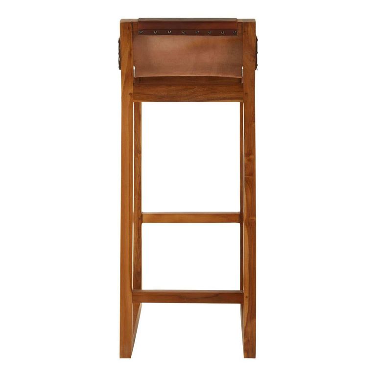 Kendari Barstool - Brown Leather and Teak Wood - with Back