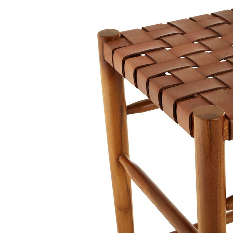 Kendari Barstool - Brown Leather with Teak Wood