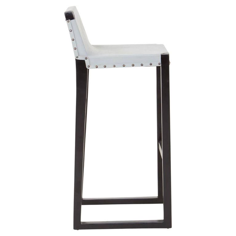 Kendari Barstool - Grey Leather and Teak Wood - with Back