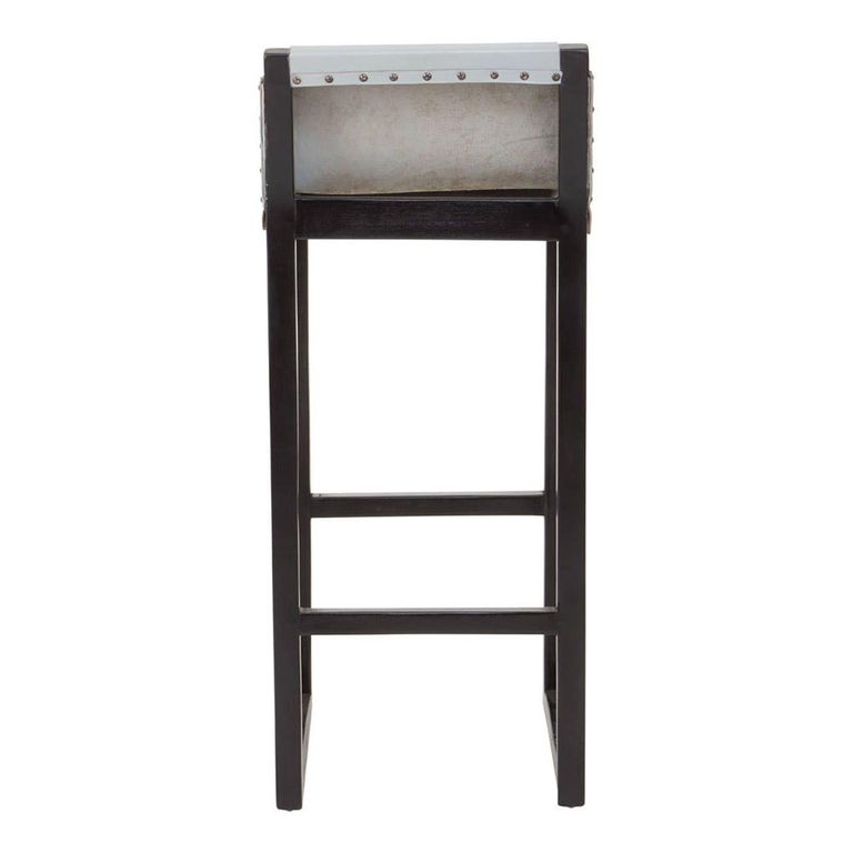 Kendari Barstool - Grey Leather and Teak Wood - with Back