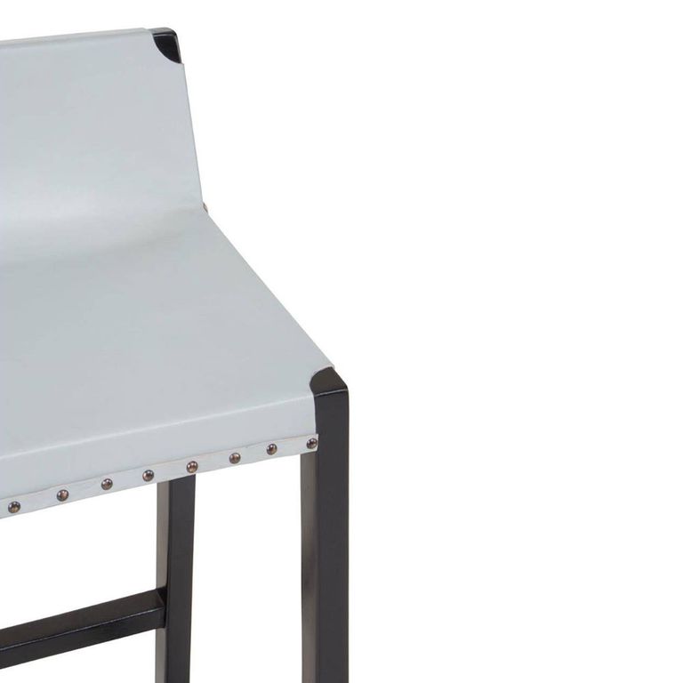 Kendari Barstool - Grey Leather and Teak Wood - with Back