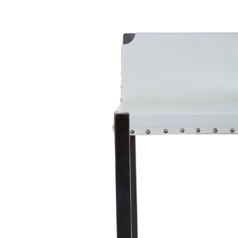 Kendari Barstool - Grey Leather and Teak Wood - with Back