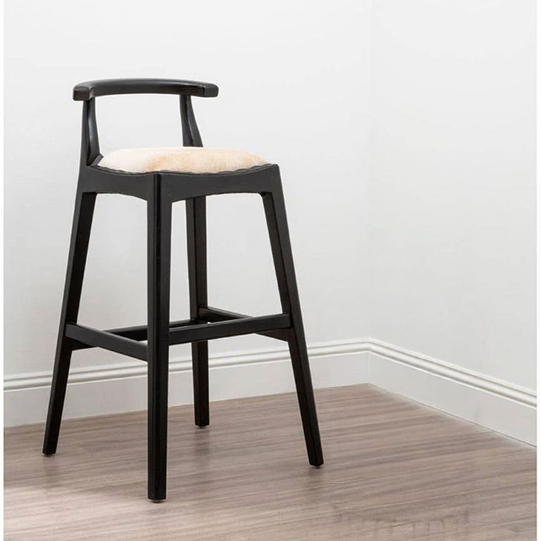 Kendari Barstool - White Leather with Teak Wood