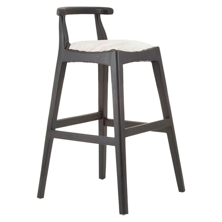 Kendari Barstool - White Leather with Teak Wood