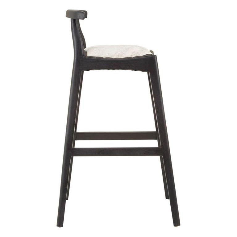 Kendari Barstool - White Leather with Teak Wood