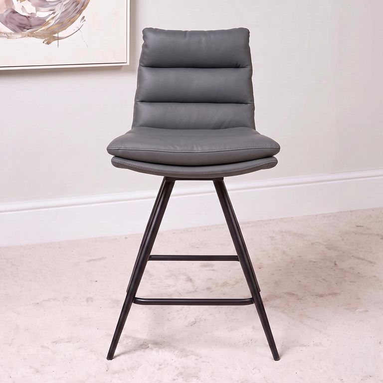 Nobo Swivel Bar Stool - Set of 2 - Grey - Faux Leather