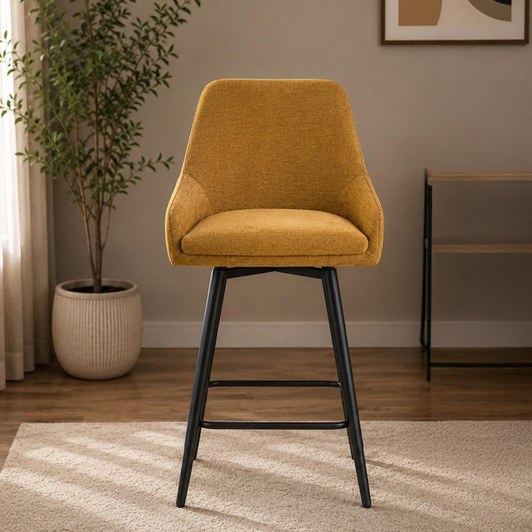 Oscar Counter Stool - Set of 2 - Mustard and Black - Fabric and Metal