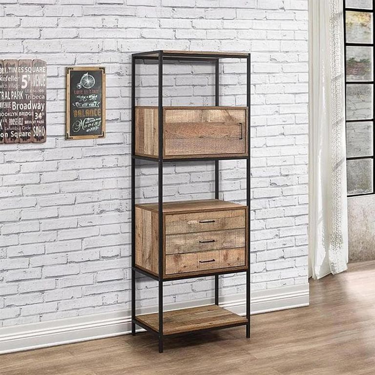 Urban Shelving Unit - Industrial Style - 1 Door 3 Drawer - Rustic Wood