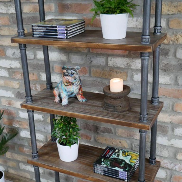 Shelves - Black Metal Pipe - 5 Wooden Shelves
