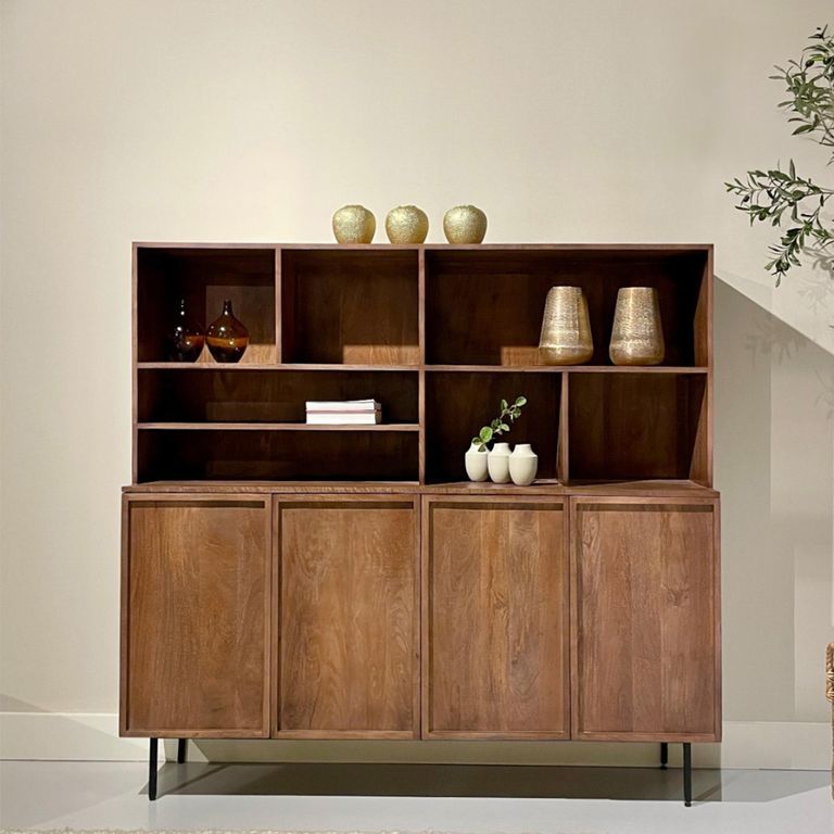 Elan Shelving Unit - Wide - 4 Door - Natural - Mango Wood