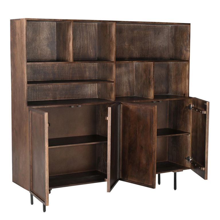 Elan Shelving Unit - Wide - 4 Door - Chestnut - Mango Wood