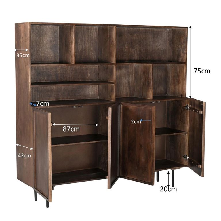 Elan Shelving Unit - Wide - 4 Door - Chestnut - Mango Wood