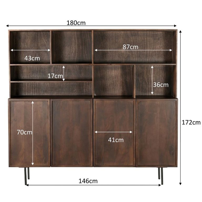 Elan Shelving Unit - Wide - 4 Door - Chestnut - Mango Wood