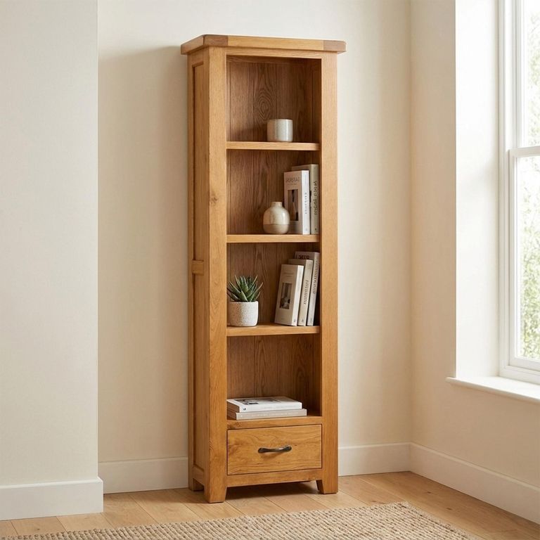 Somer Bookcase - Narrow 1 Drawer - Oak