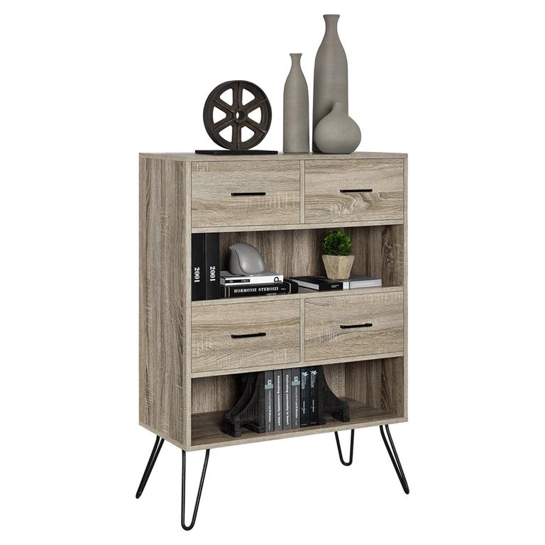 Landon Retro Bookcase - Distressed Grey Oak - 9654096PCOMUK