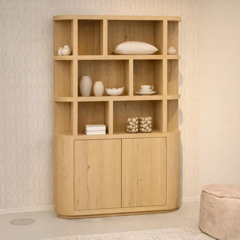 Novero Curved Bookcase - 2 Door - Natural Oak