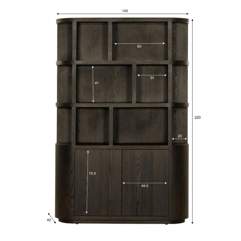 Novero Curved Bookcase - 2 Door - Espresso Oak