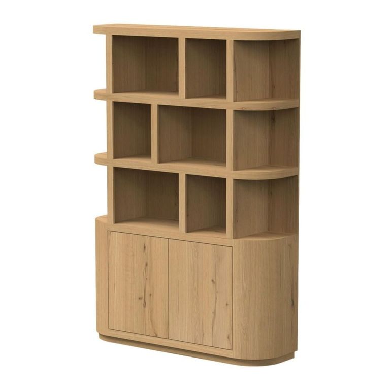 Novero Curved Bookcase - 2 Door - Natural Oak