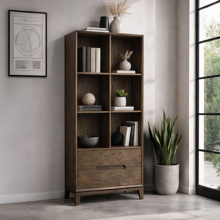 Cortez Bookcase - 2 Drawer - Brown - Mango Wood